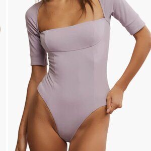 *NWT* Free People Lavender Square Neck Short Sleeve Bodysuit - High Cut Thong  M